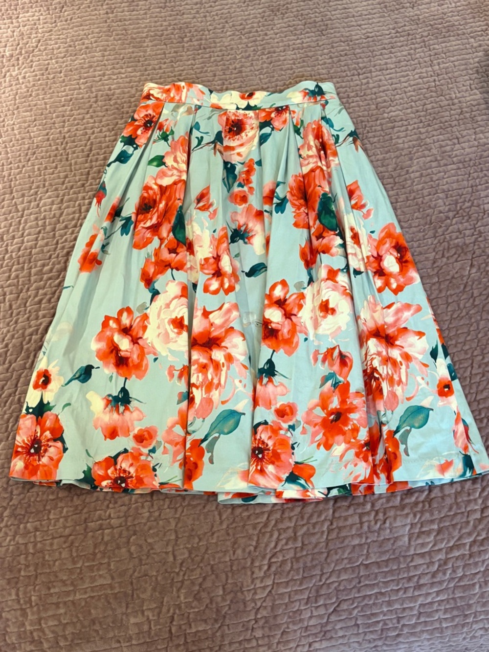 Tristan Mint Floral Circle Skirt with Coral Blooms